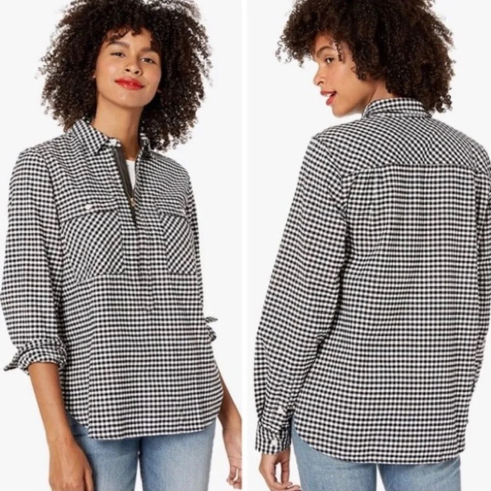 J. Crew Mercantile 100% Cotton Black & White Gingham Plaid Shirt Xsmall Women’s